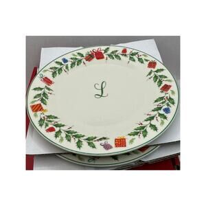 Lenox Holiday Party Plates Set of 4 Christmas NIB 6" Monogrammed with L